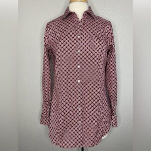 Talbots Wrinkle Resistant Red & White Geometric Button-Down Shirt Size 12